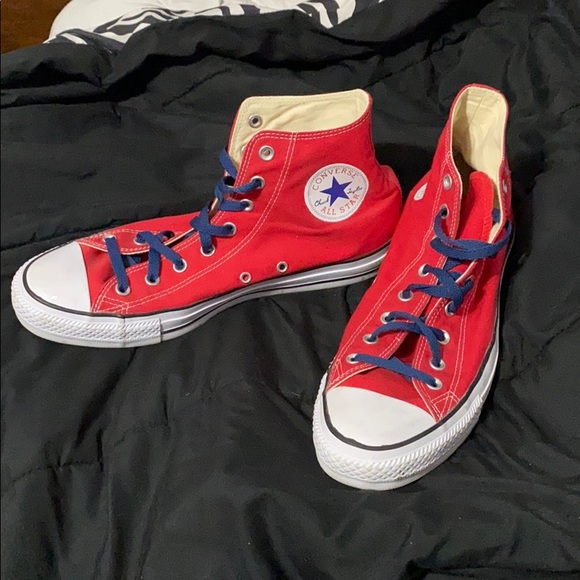 red high top tennis shoes